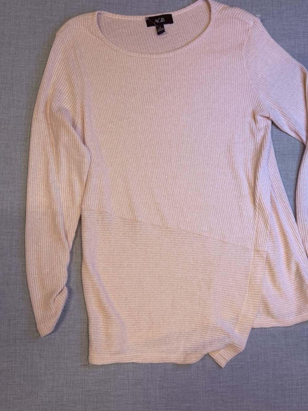 AGB Blush Pink Ribbed Asymmetrical Hem Long Sleeve Top Size S
